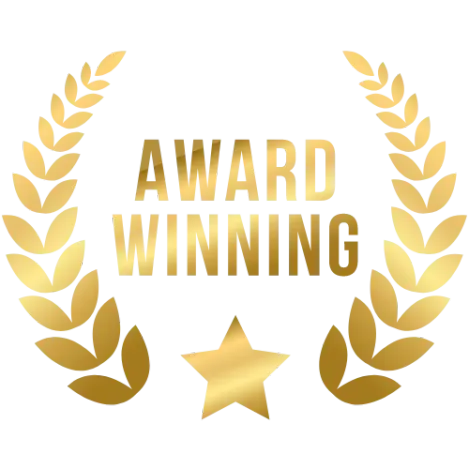 A gold laurel wreath surrounding the text 'AWARD WINNING' with a star below, symbolizing industry recognition for Commercial Earthworks West Auckland.